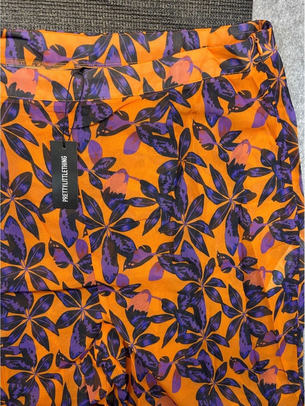 PrettyLittleThing Beach Pants Women's Size 14 Orange Purple Floral Flares
